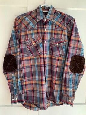 Polo Ralph Lauren Men’s size  L Plaid Shirt Long Sleeve with Elbow Patches